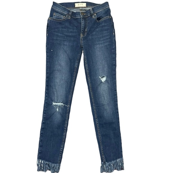 We The Free Distressed Fringe Ankle Dark Wash Blue Jeans - 25 - Picture 6 of 7